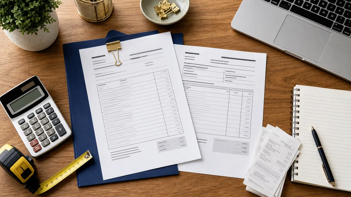 Vendor quotes, receipts, calculator, and notes used to support grant budget estimates.
